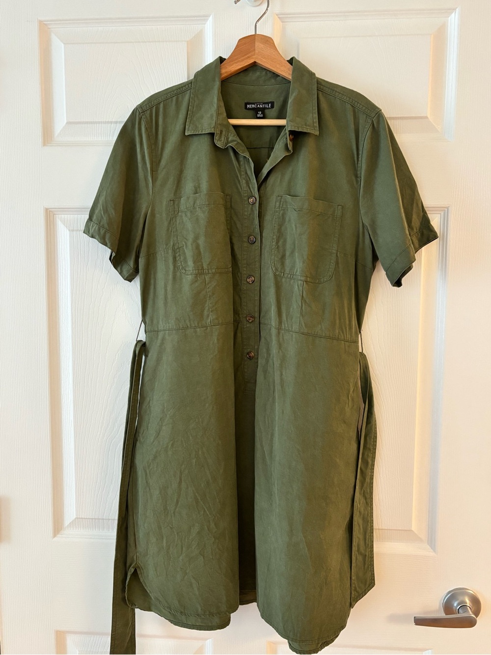 J. Crew Olive Green Short-Sleeve Shirt Dress
